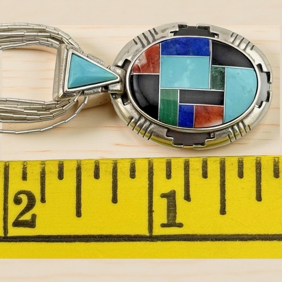 Signed Vtg Carolyn Pollack Southwestern 925 Sterling Turquoise Mosaic Necklace - Picture 3 of 16